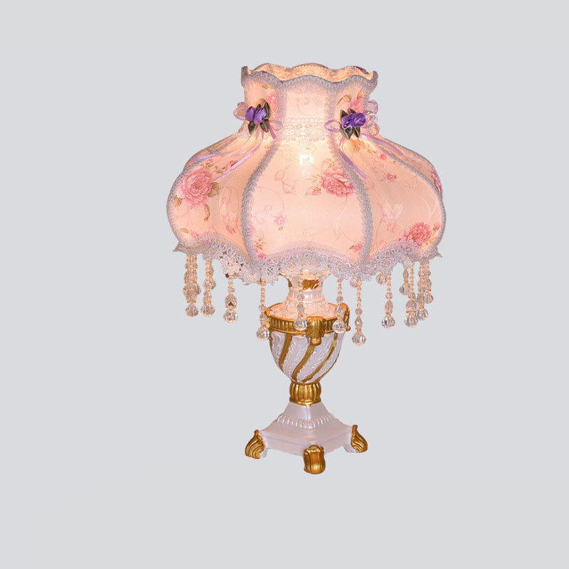 European Luxury  Fabric Lace Resin 1-Light Table Lamp