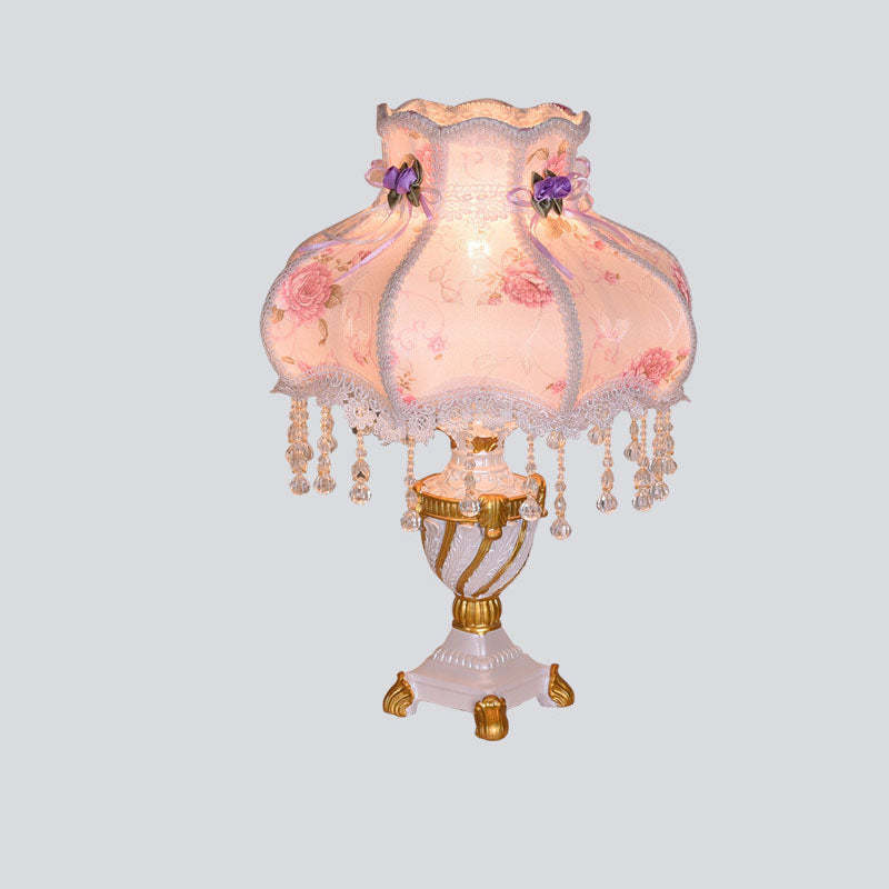 European Luxury  Fabric Lace Resin 1-Light Table Lamp