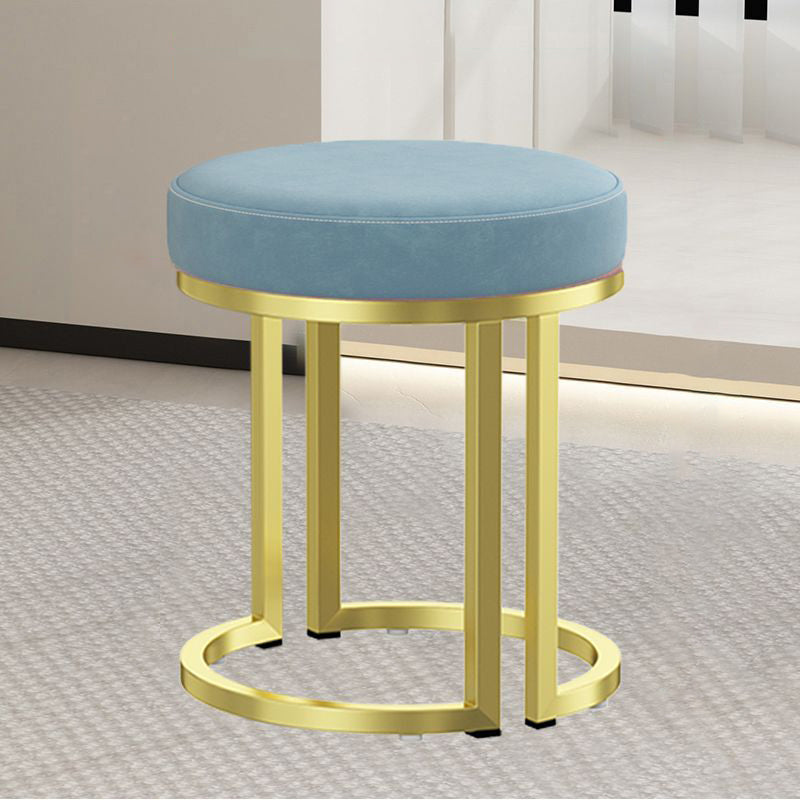 Modern Leather Velvet Iron Cylindrical Vanity Stool — Kilobird Check - Cotton Linen