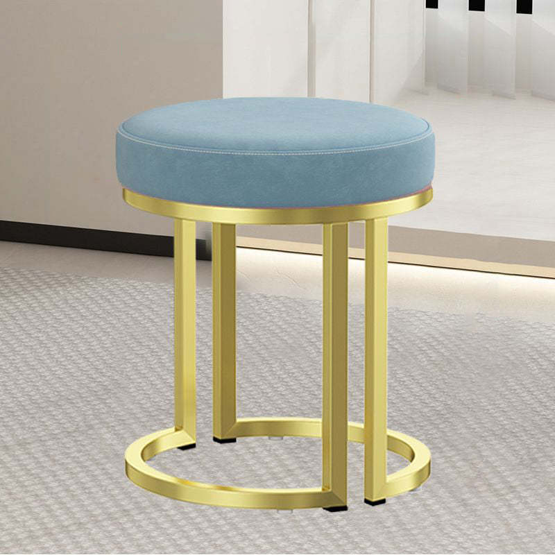 Modern Leather Velvet Iron Cylindrical Vanity Stool — Kilobird Check - Cotton Linen