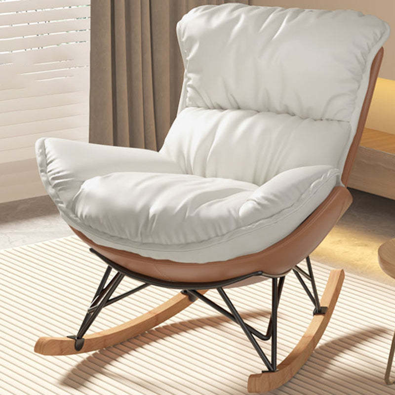 Contemporary Fabric Upholstered Rocking Chair — Without Footrest / White + Brown
