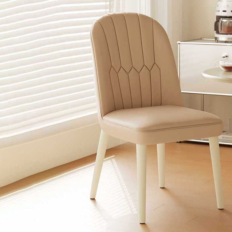 Modern Microfiber Leather Steel Dining Chair — Brown