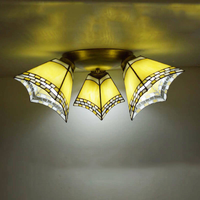 Tiffany Stained Glass Horn Semi-Flush Light