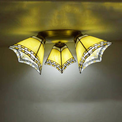 Tiffany Stained Glass Horn Semi-Flush Light