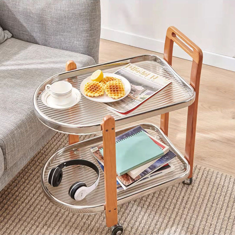 Minimalist Wood Glass Swivel Trolley End Table