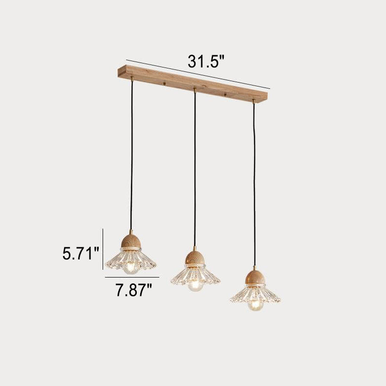 Vintage Log Glass Flower Island Chandelier — 3 Head - Round Base / 220V-240V For UK/AU