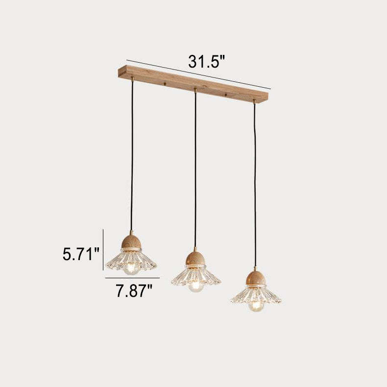 Vintage Log Glass Flower Island Chandelier — 3 Head - Round Base / 220V-240V For UK/AU