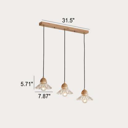 Vintage Log Glass Flower Island Chandelier — 3 Head - Round Base / 220V-240V For UK/AU