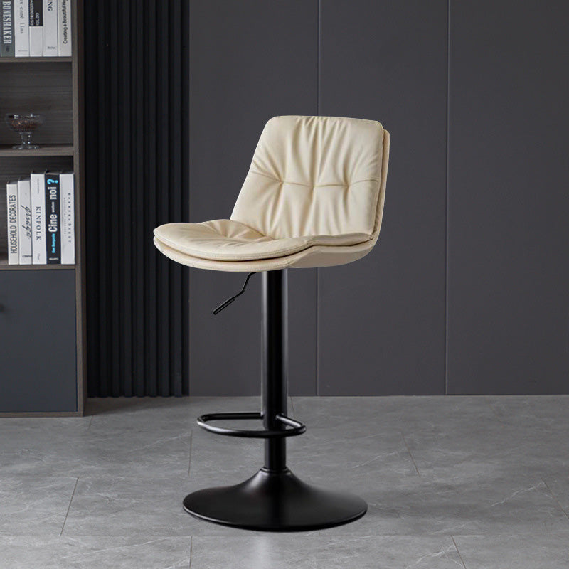 Nordic Leather Metal Pedestal Bar Stool — Black / Orange