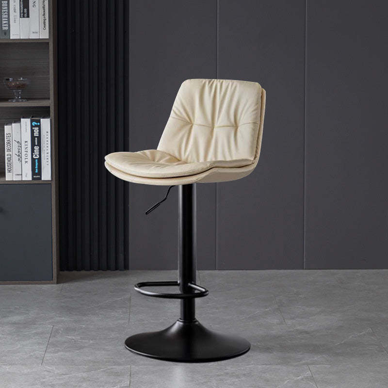 Nordic Leather Metal Pedestal Bar Stool — Black / Orange