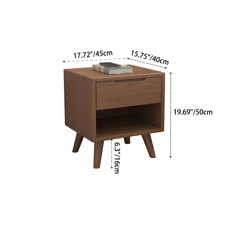 Modern Cubic Rubber Wood 1/2-Drawer Nightstand — C / Walnut Color