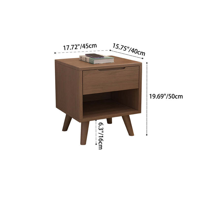 Modern Cubic Rubber Wood 1/2-Drawer Nightstand — C / Walnut Color