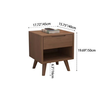 Modern Cubic Rubber Wood 1/2-Drawer Nightstand — C / Walnut Color