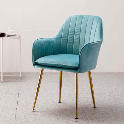 Nordic Trapezoidal Striped Velvet Steel Vanity Stool — Blue + Gold Frame