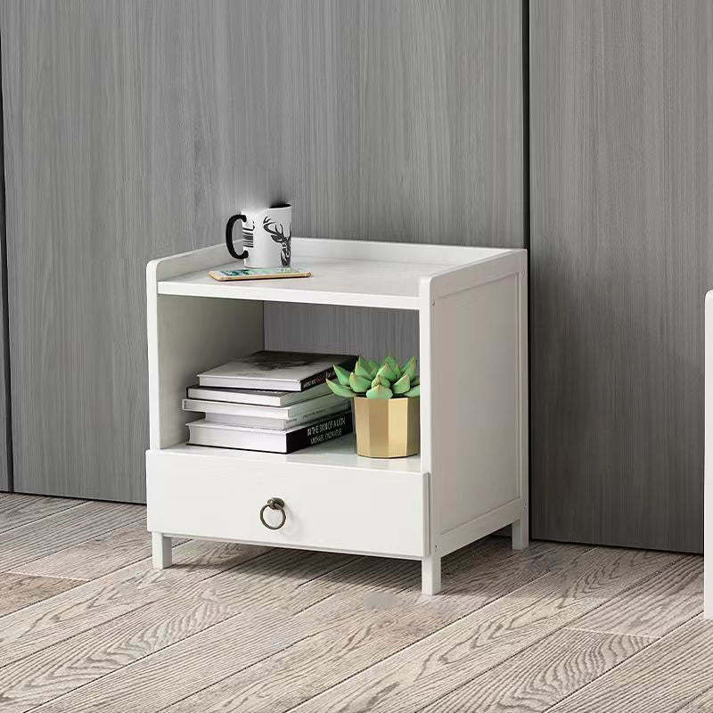 Minimalist Solid Wood 1/3-Drawer Nightstand — A / White