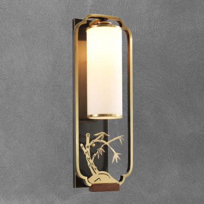 Modern Chinese Copper Glass Column Ring Sconce — Copper / Orchids / 110V-120V For US/CA