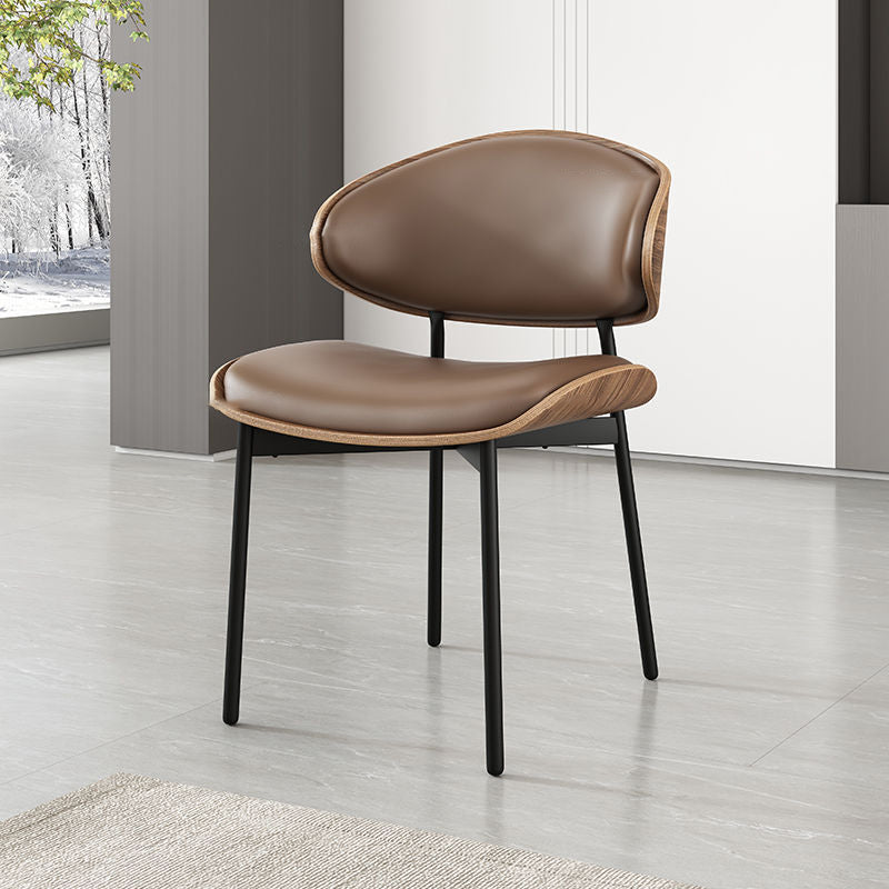 Nordic Walnut Microfiber Leather Dining Chair — Walnut Wood Grain + Brown