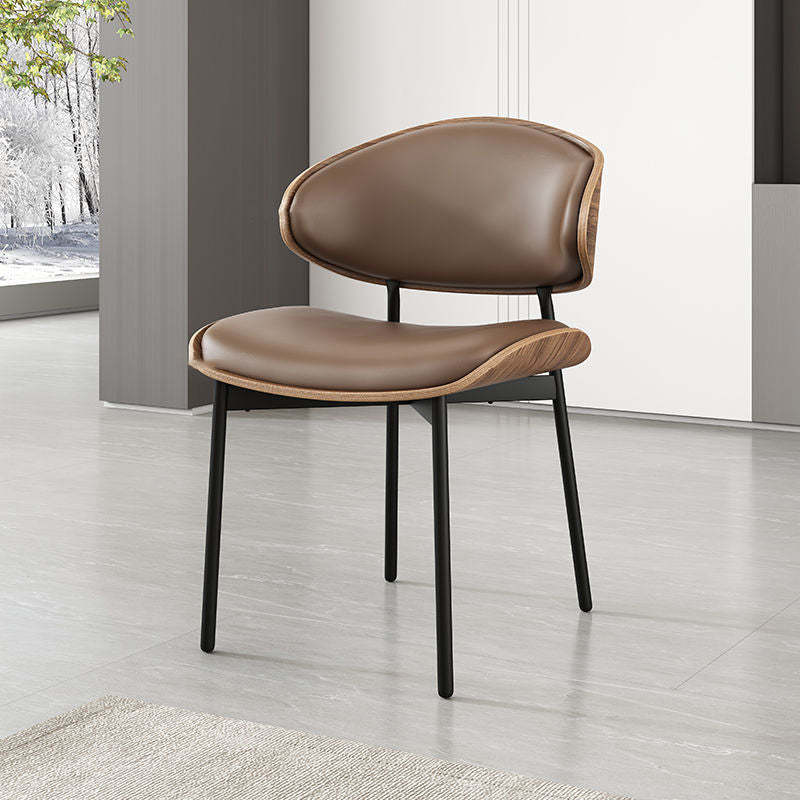 Nordic Walnut Microfiber Leather Dining Chair — Walnut Wood Grain + Brown