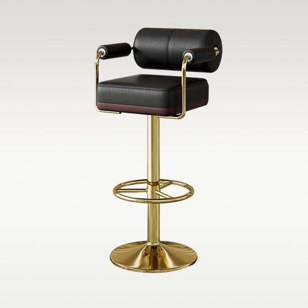 Modern Cylindrical Leather Metal Bar Stool