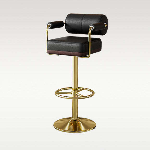 Modern Cylindrical Leather Metal Bar Stool