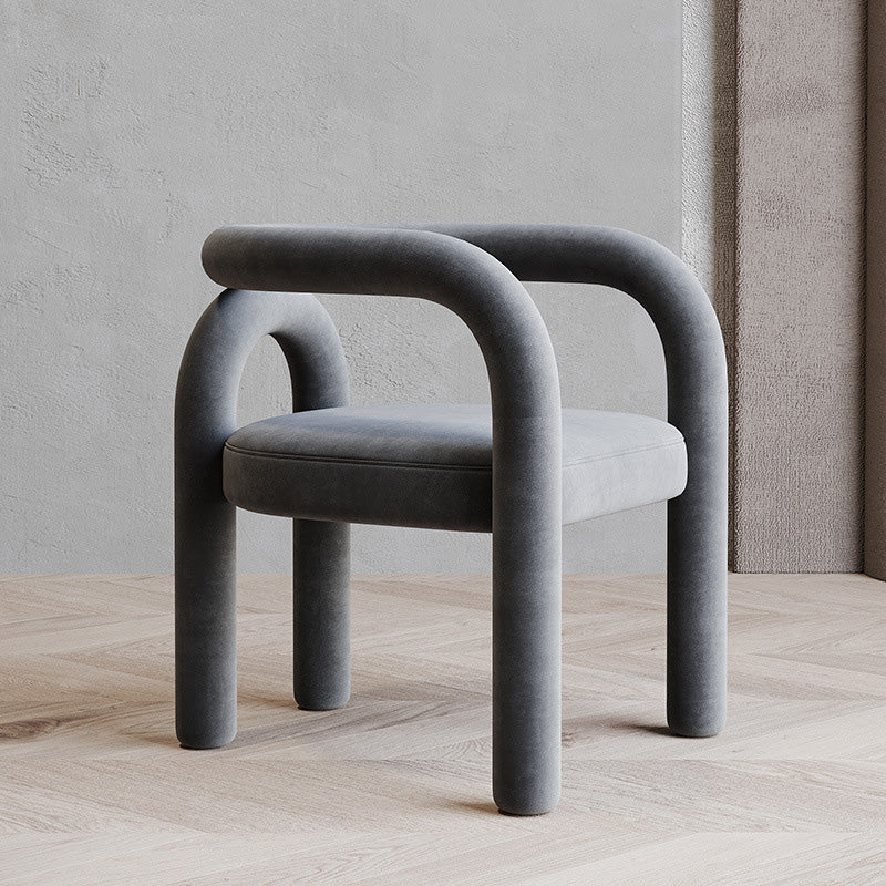 Scandinavian Curved Velvet Steel Armchair — Gray