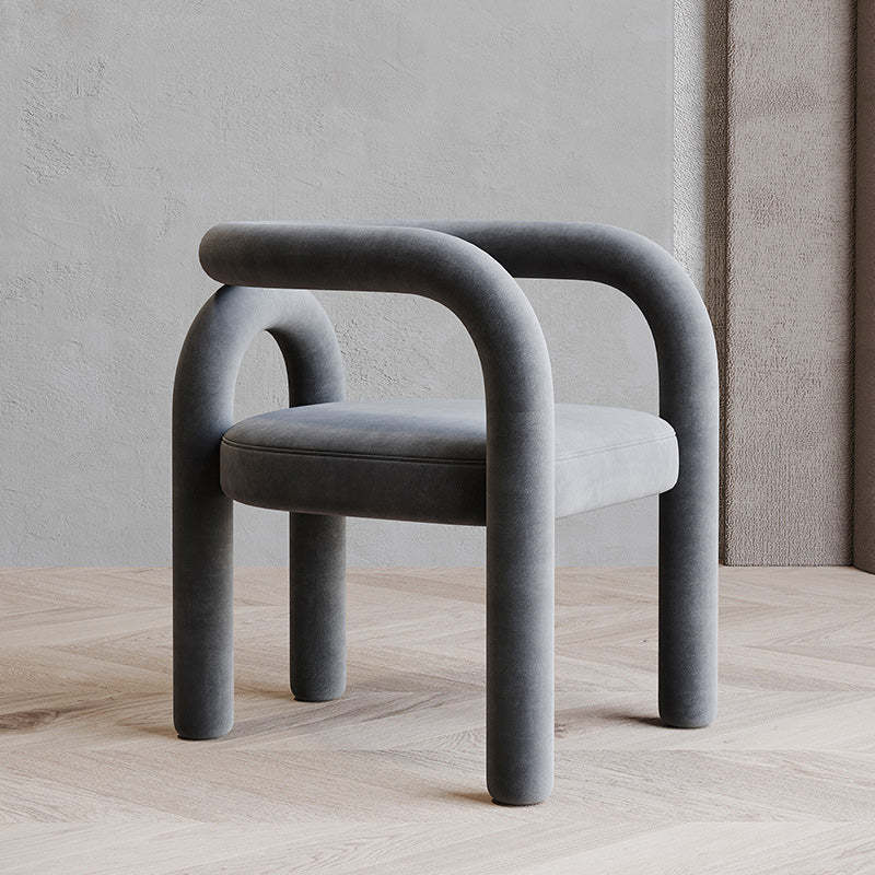 Scandinavian Curved Velvet Steel Armchair — Gray