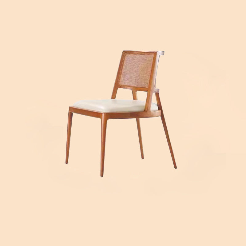 Retro Microfiber Leather Rattan Wood Dining Chair