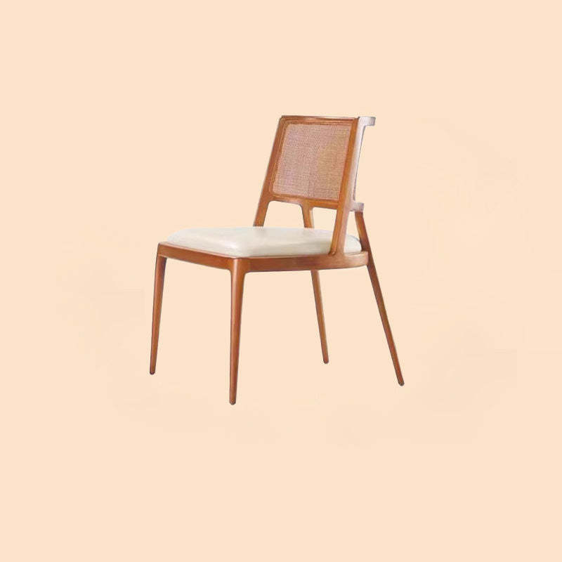 Retro Microfiber Leather Rattan Wood Dining Chair