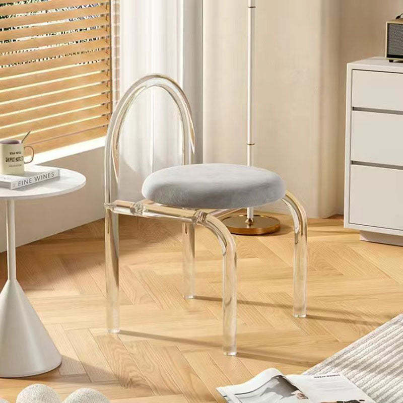 Modern Arched Velvet Acrylic Vanity Stool — Flannel / Gray