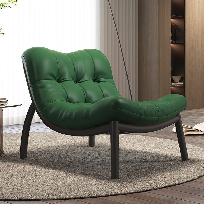 Scandinavian Upholstered Leather Steel Sofa — Wood Color / Green