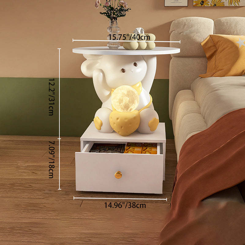 Modern Art Deco Kids Rabbit Resin Wood End Table 1-Drawer