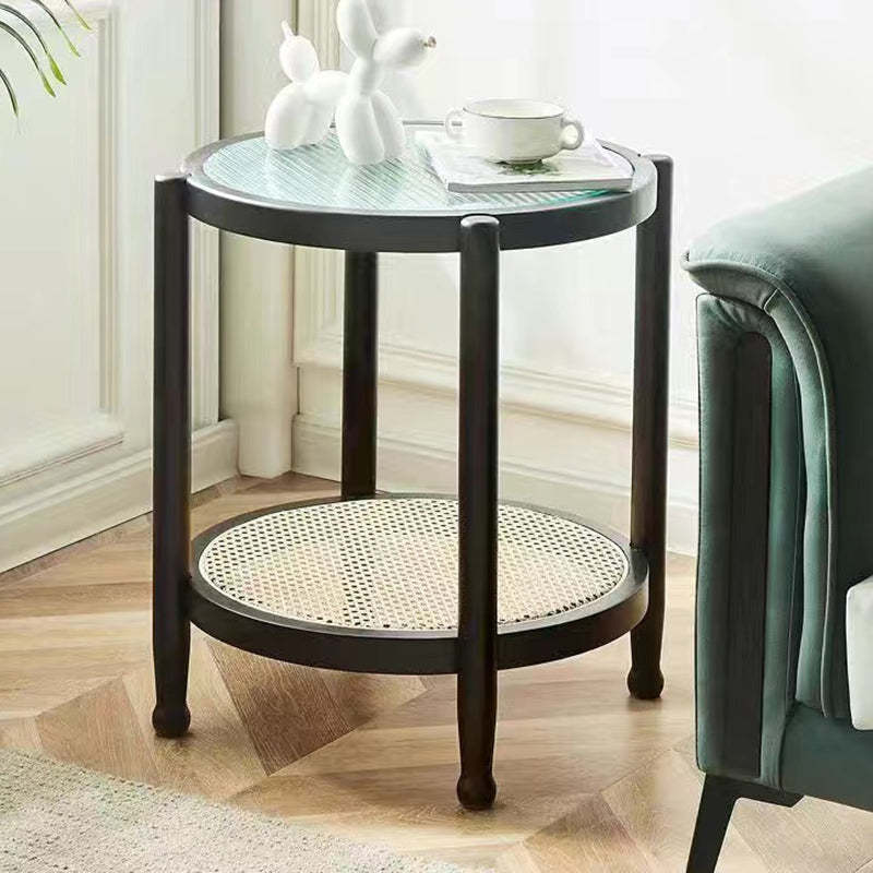 Minimalist Solid Wood Glass Rattan Coffee Table