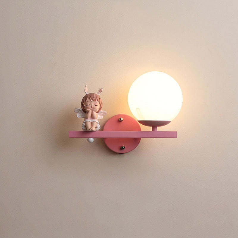 Kids Girls Unicorn Orb Resin Iron Glass Wall Sconce — B - White / Right / 220V-240V For UK/AU
