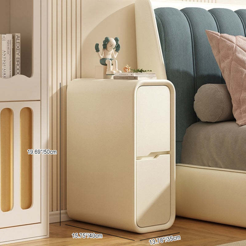 Minimalist Leather Nightstand 2-Drawer — Gray + Beige