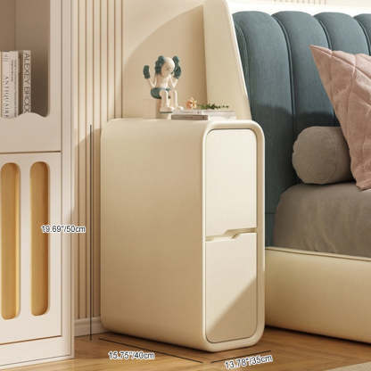 Minimalist Leather Nightstand 2-Drawer — Gray + Beige