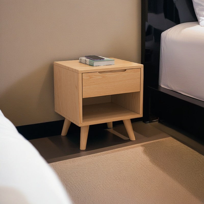 Modern Cubic Rubber Wood 1/2-Drawer Nightstand