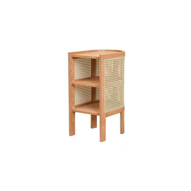 Japanese Rattan Ash Wood Weaving Nightstand 2-Storage