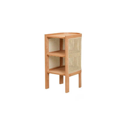 Japanese Rattan Ash Wood Weaving Nightstand 2-Storage