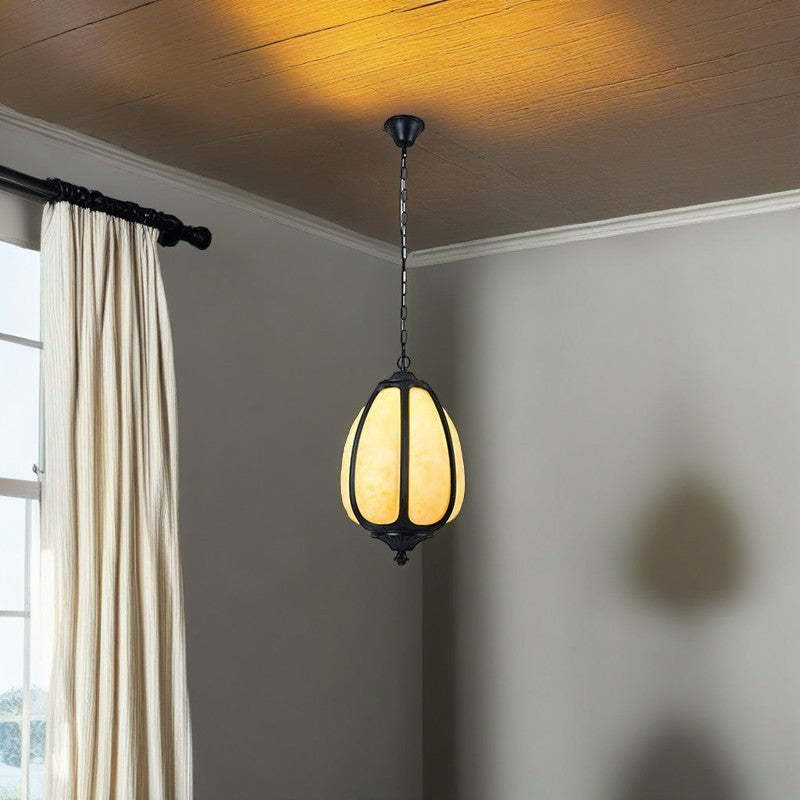 Art Deco Cast Aluminum Oval Pumpkin Pendant Light