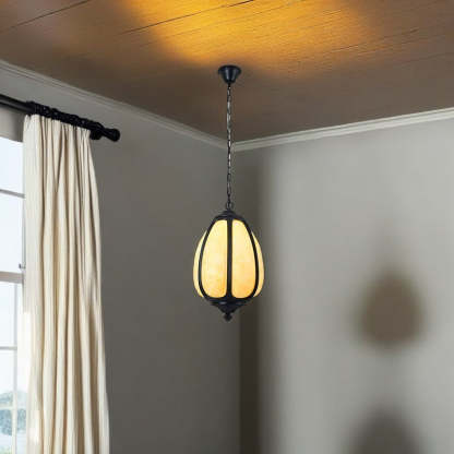 Art Deco Cast Aluminum Oval Pumpkin Pendant Light
