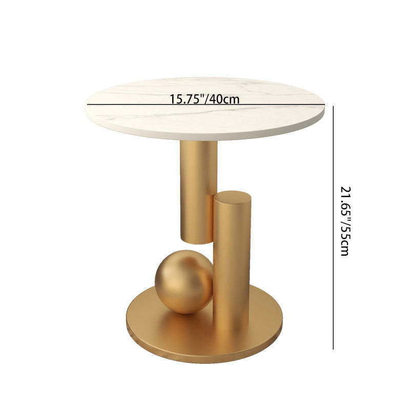 Modern Luxury Cylindrical Orb Rock Slab Iron Coffee Table — Snow White Tabletop + White Frame