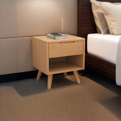 Modern Cubic Rubber Wood 1/2-Drawer Nightstand — A / Wood Color