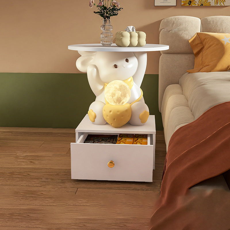 Modern Art Deco Kids Rabbit Resin Wood End Table 1-Drawer
