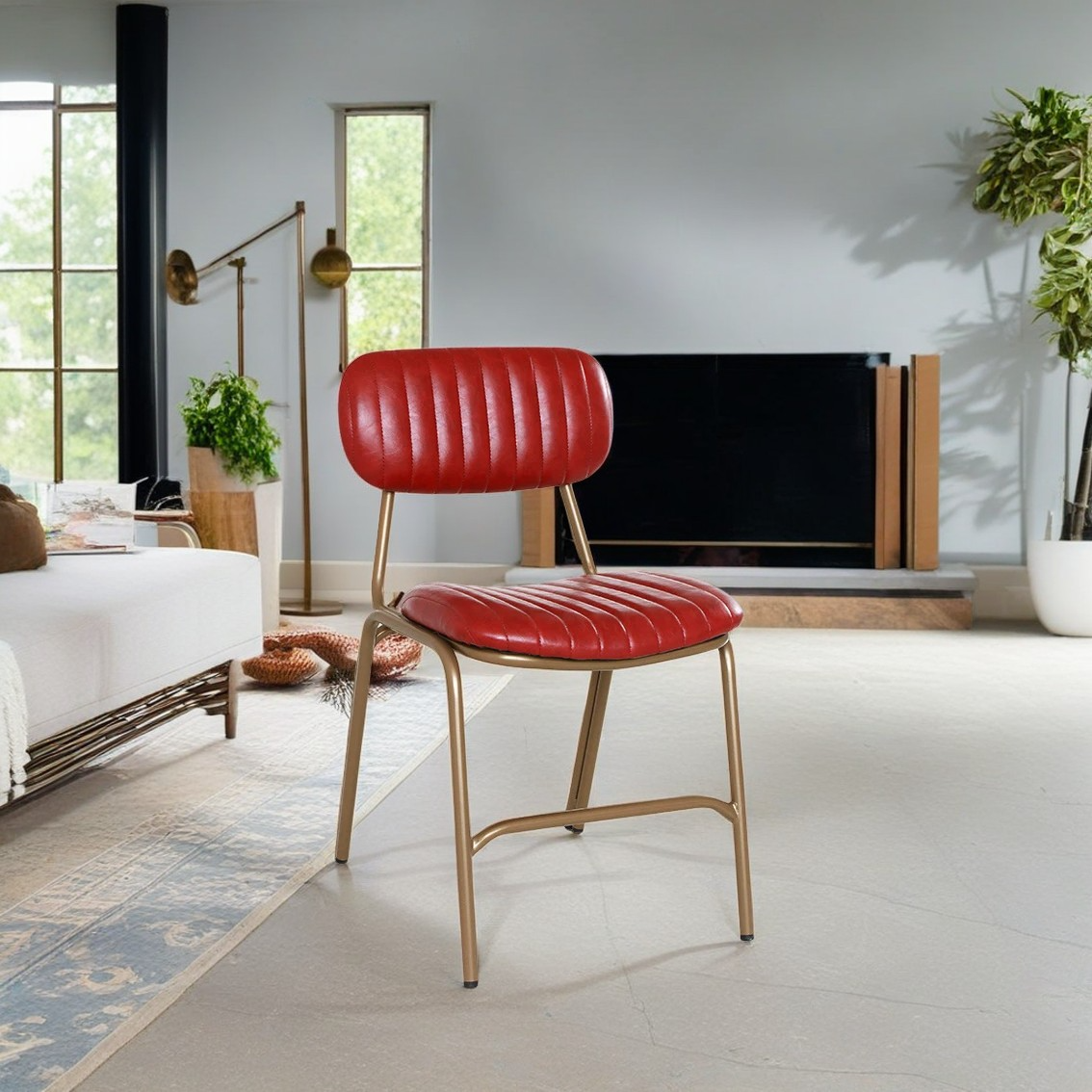 Industrial Leather Iron Striped Dining Chair