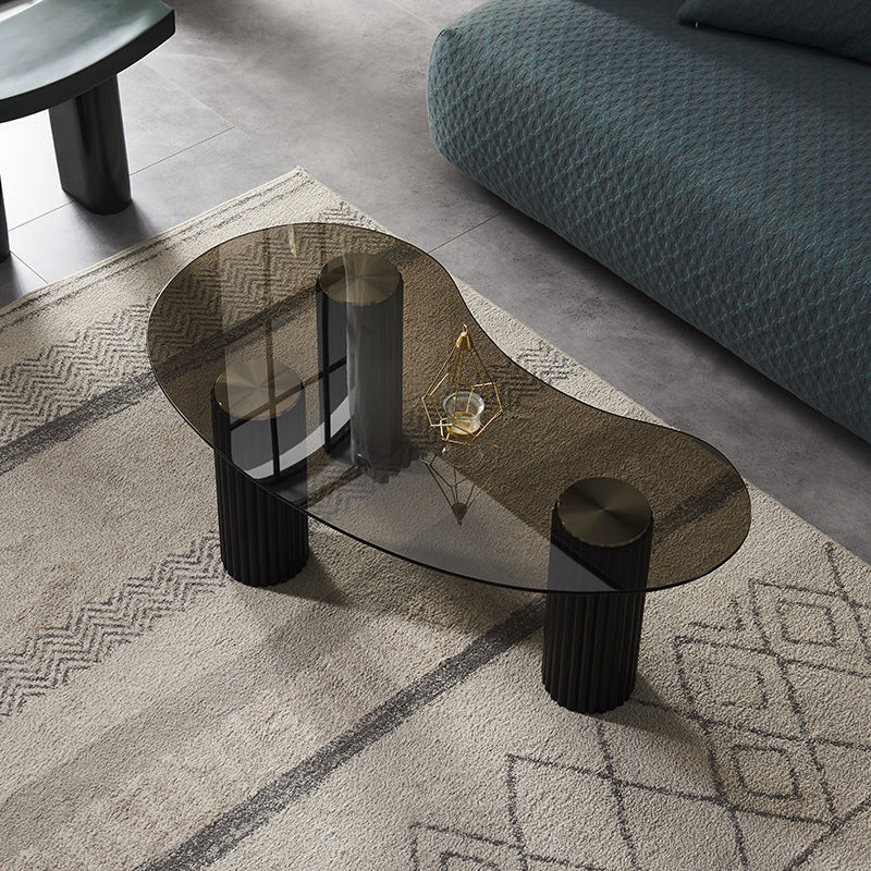 Scandinavian Arch Teardrop Tempered Glass Coffee Table — Tea Color / White