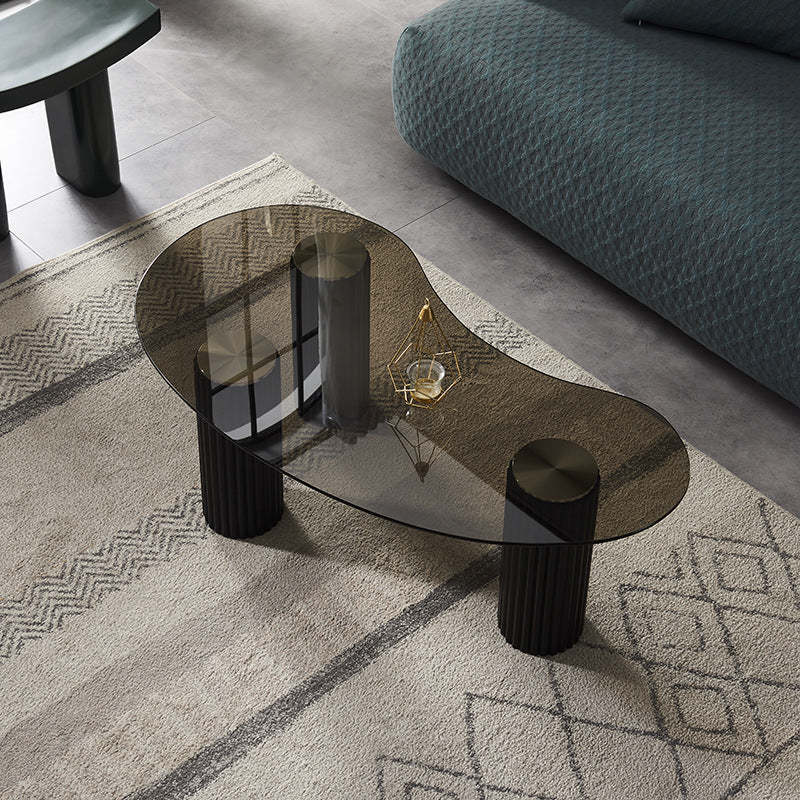 Scandinavian Arch Teardrop Tempered Glass Coffee Table — Tea Color / White