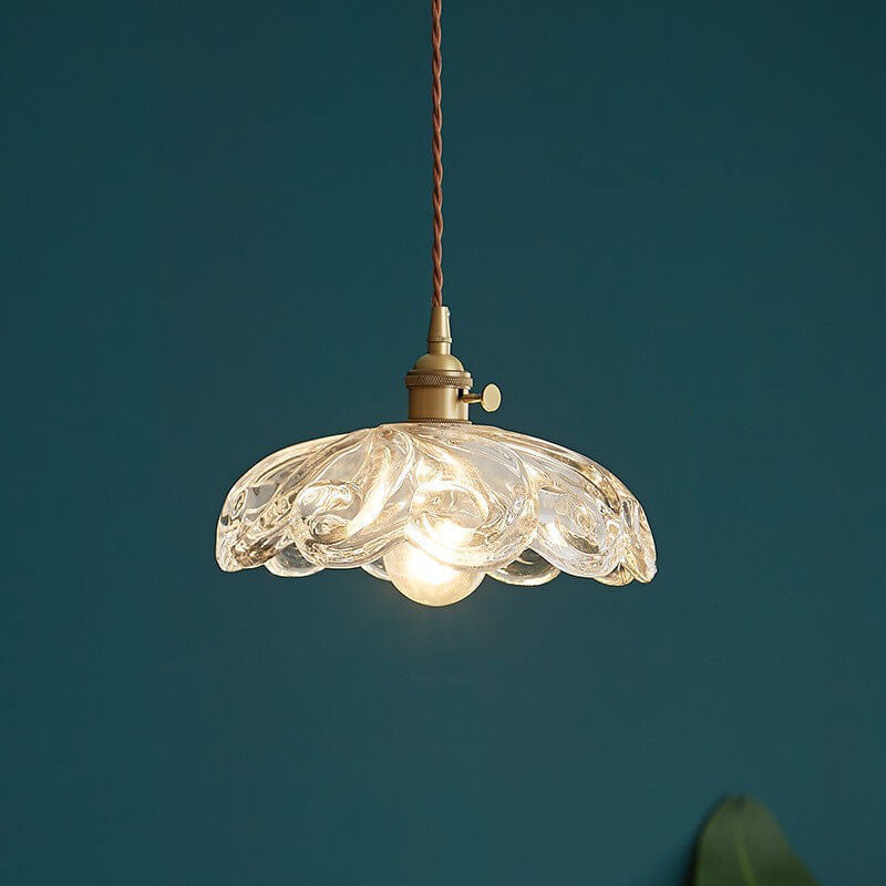 Nordic Vintage Floral Glass Brass Pendant