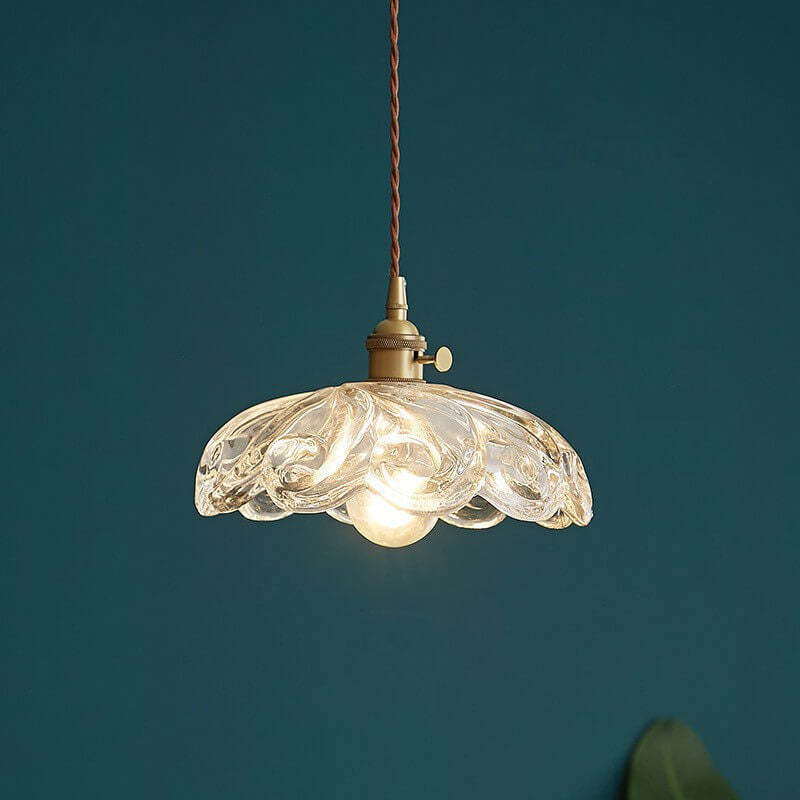 Nordic Vintage Floral Glass Brass Pendant