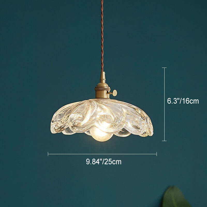 Nordic Vintage Floral Glass Brass Pendant