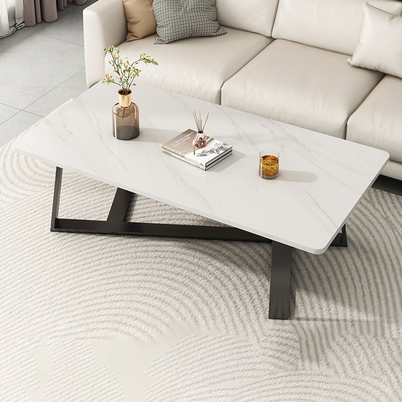 Minimalist Rectangular Rock Slab Steel Coffee Table — Gray